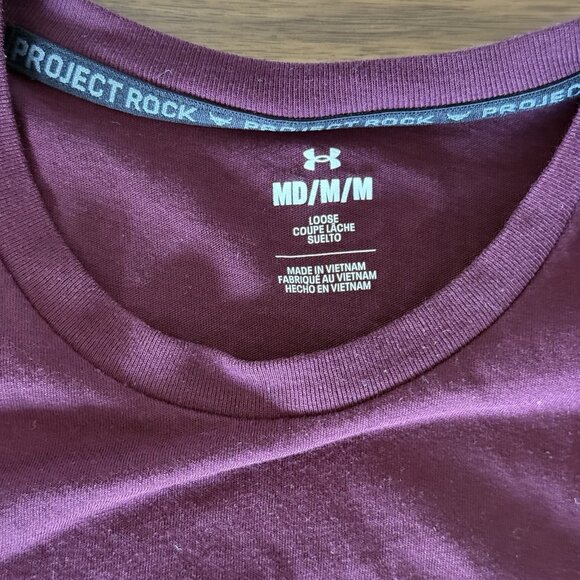 Under Armour Project Rock Shirt Mens Sz M Burgundy Hardest Worker Gym Fitness - Picture 7 of 12